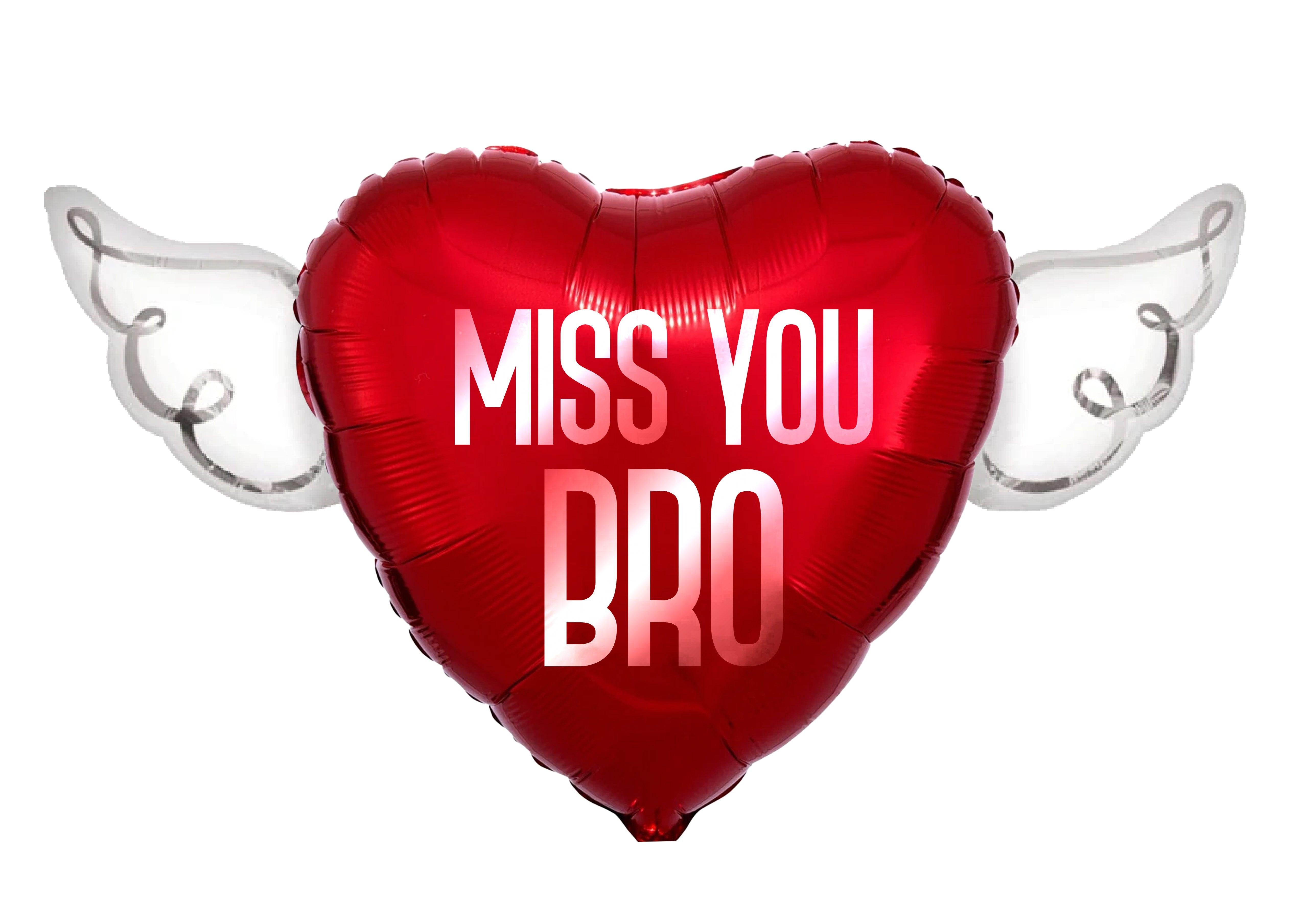 Miss You Bro Memorial Balloon – Heart Shaped with Angel Wings Graveside Tribute