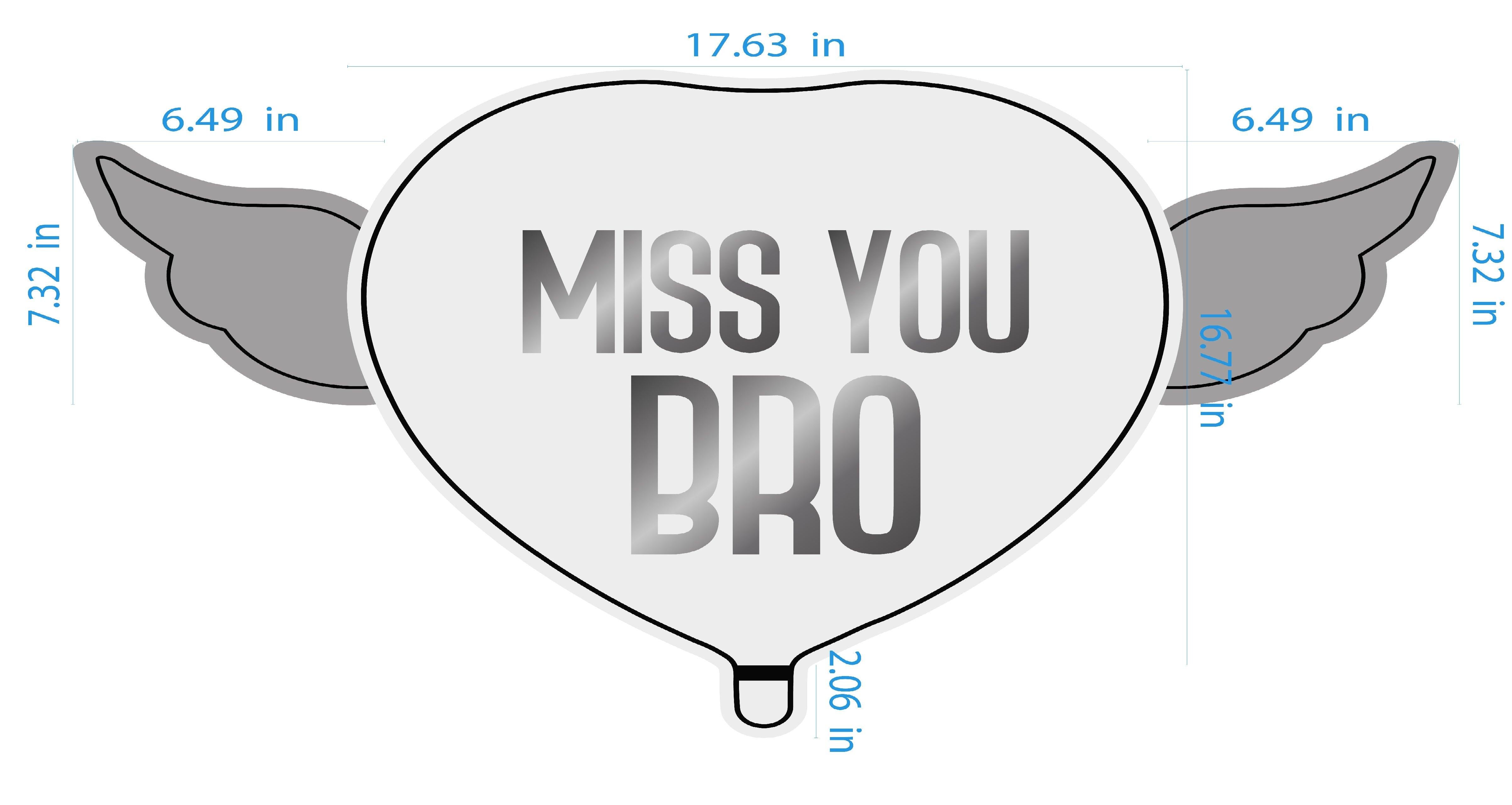 Miss You Bro Memorial Balloon – Heart Shaped with Angel Wings Graveside Tribute
