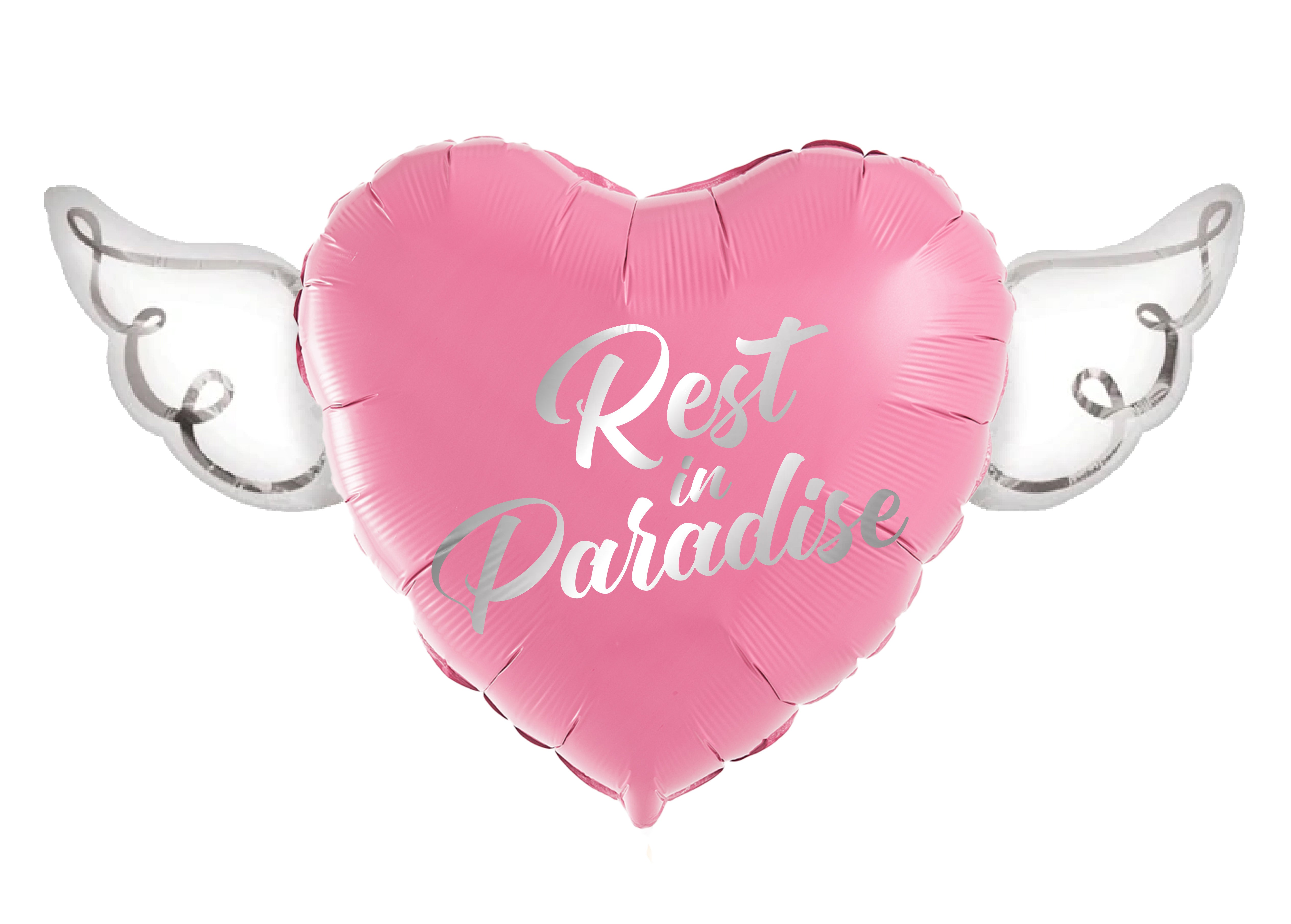 Rest In Paradise Heavenly Balloons Heart Shaped with angel wings (Pink)
