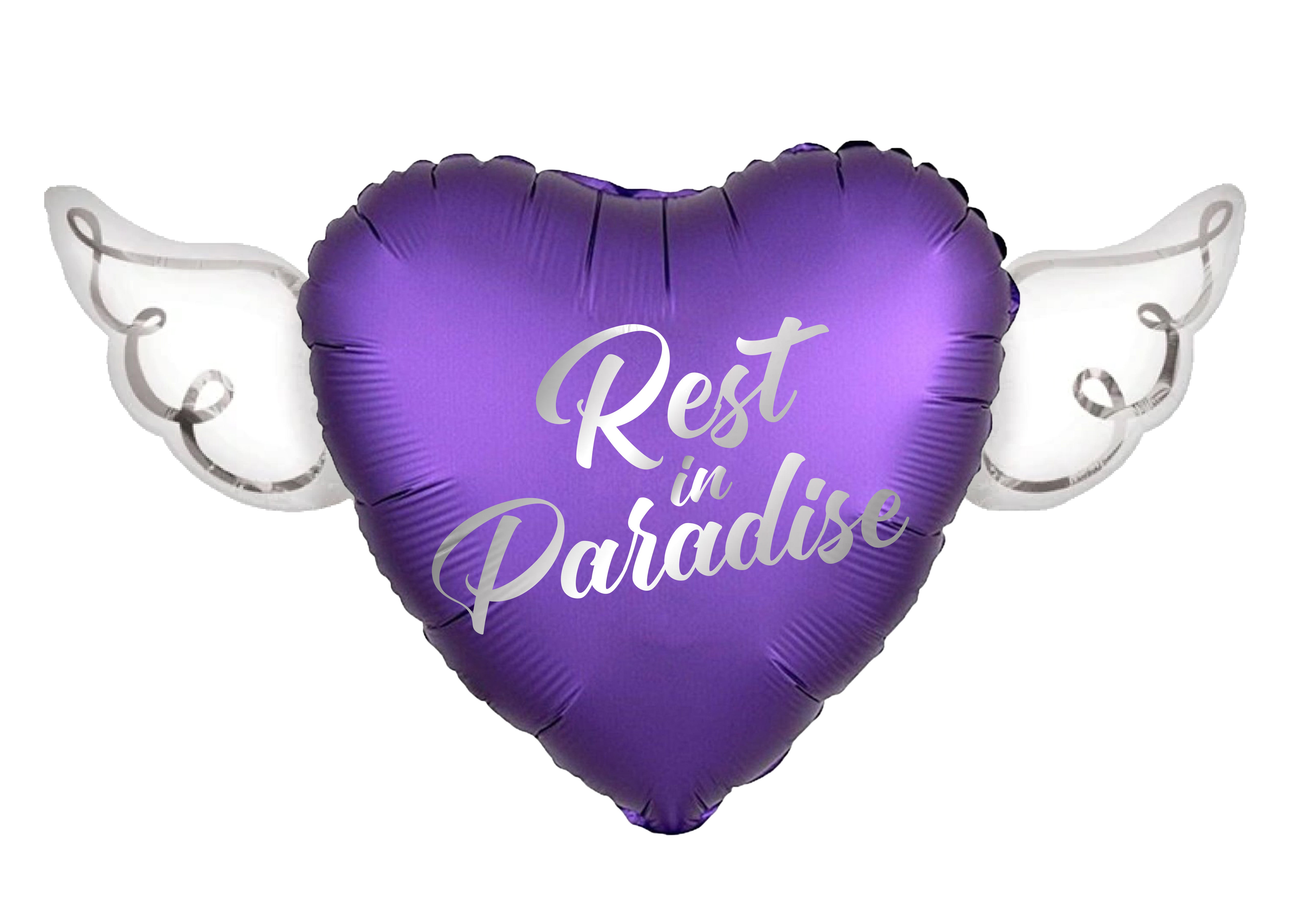 Rest In Paradise Heavenly Balloons Heart Shaped with angel wings (Purple)