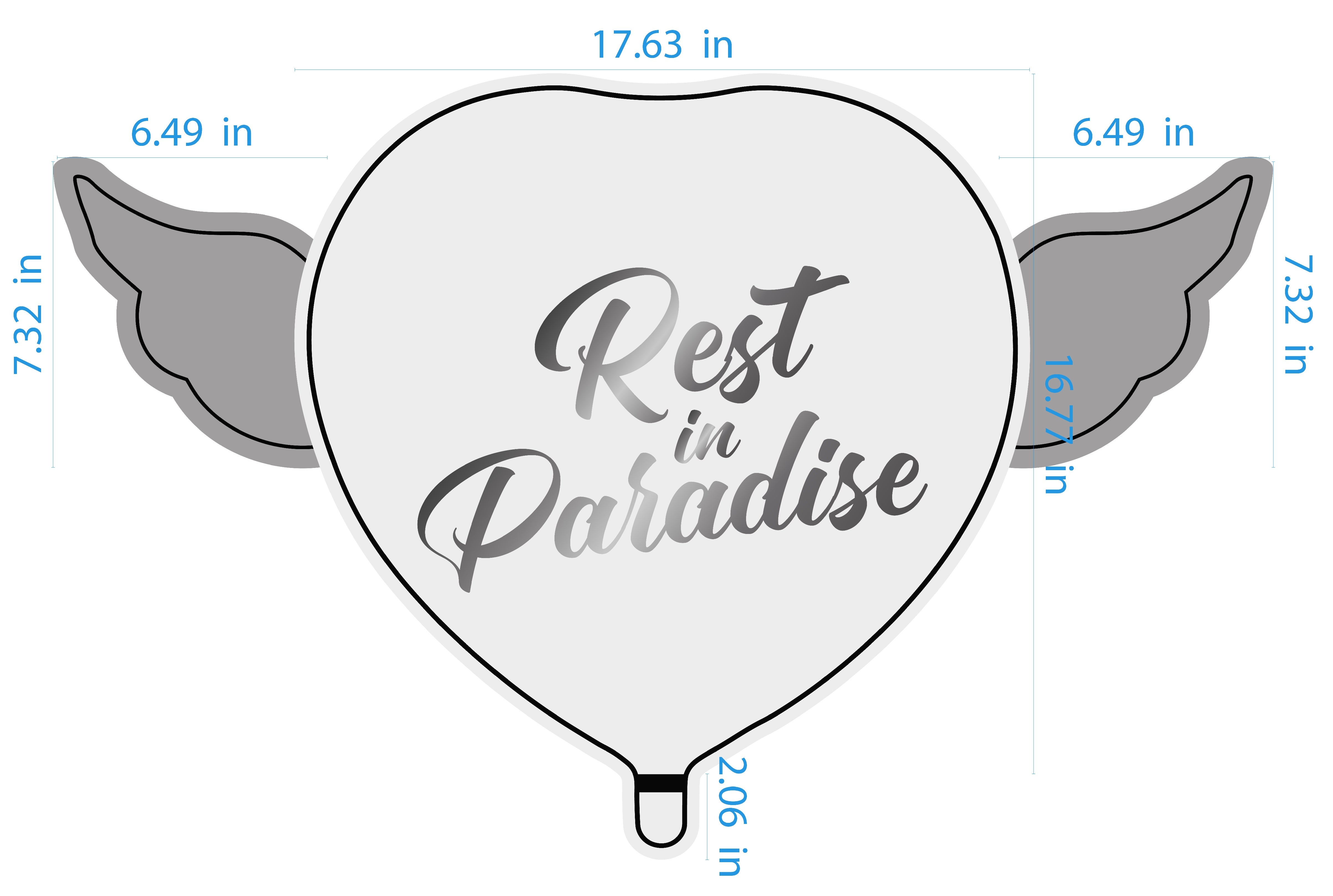 Rest In Paradise Heavenly Balloons Heart Shaped with angel wings dimensions