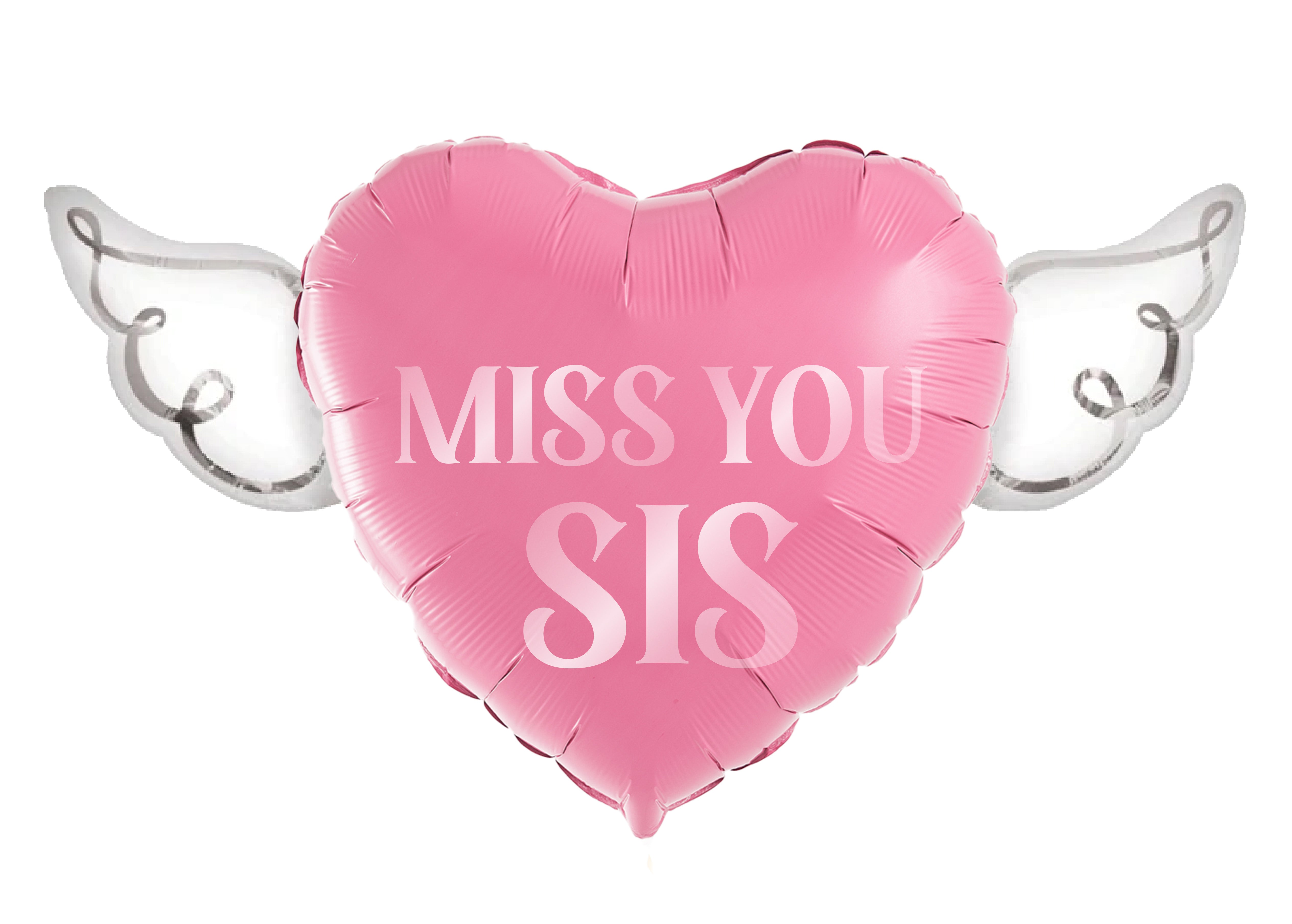 Miss You Sis Heavenly Balloons Heart Shaped with angel wings (Pink)