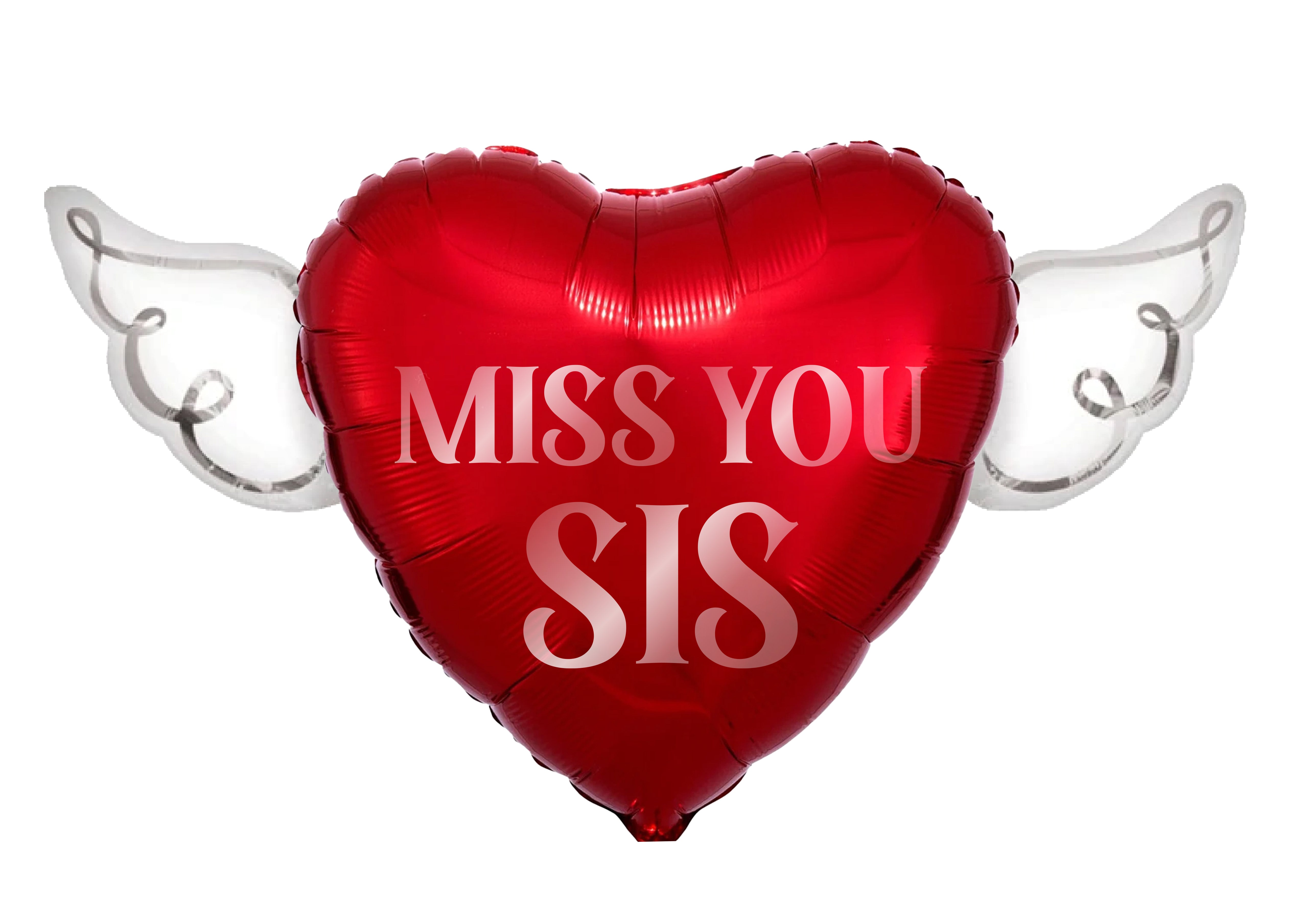 Miss You Sis Heavenly Balloons Heart Shaped with angel wings (Red)