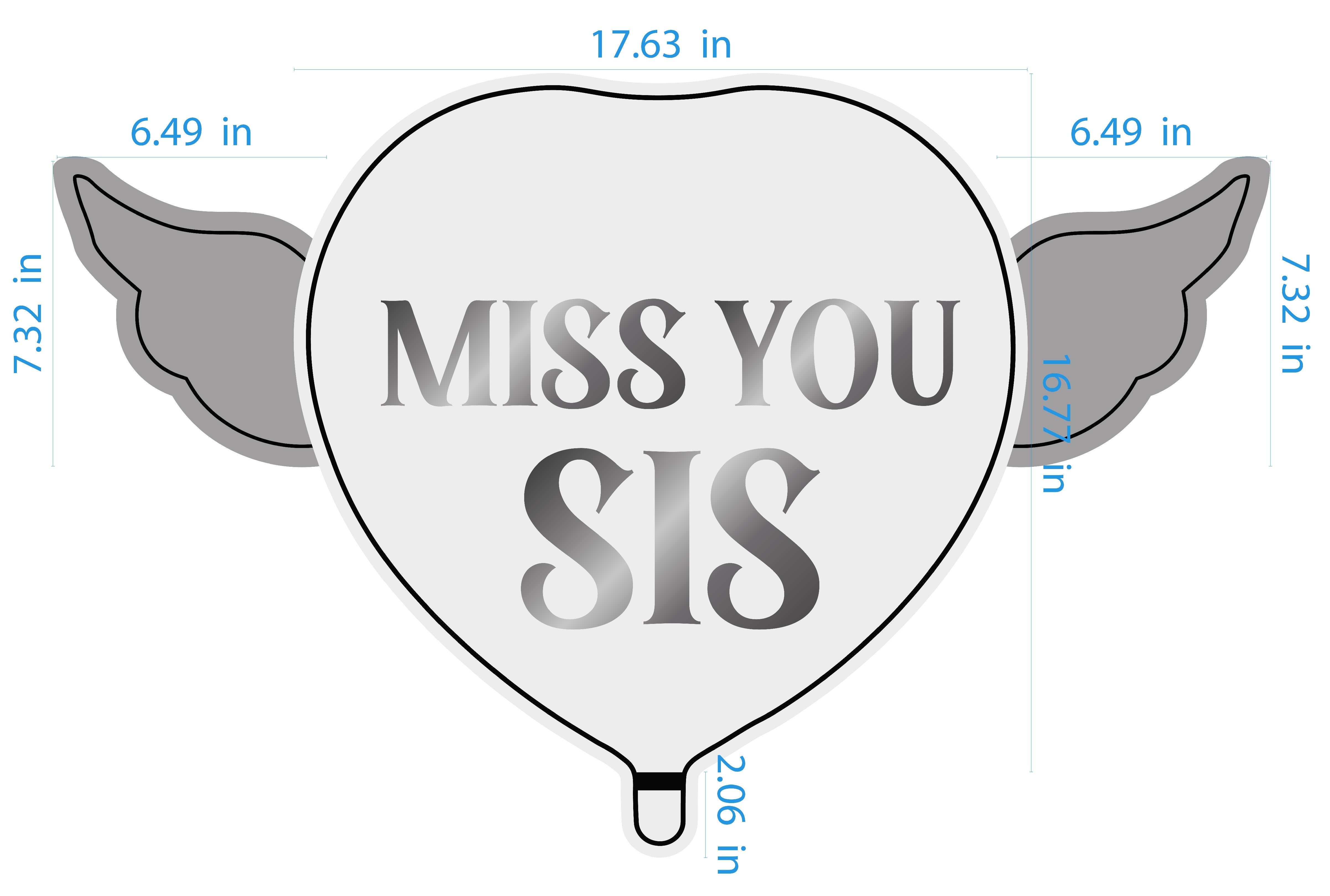 Miss You Sis Heavenly Balloons Heart Shaped with angel wings dimensions